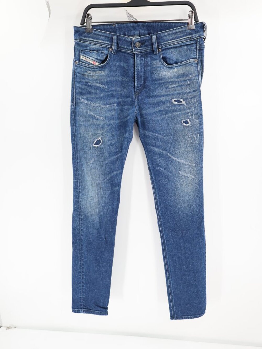 Diesel Jeans Men's 31x31 1979 Sleenker Low Waist Skinny Fit Destroyed Blue Denim